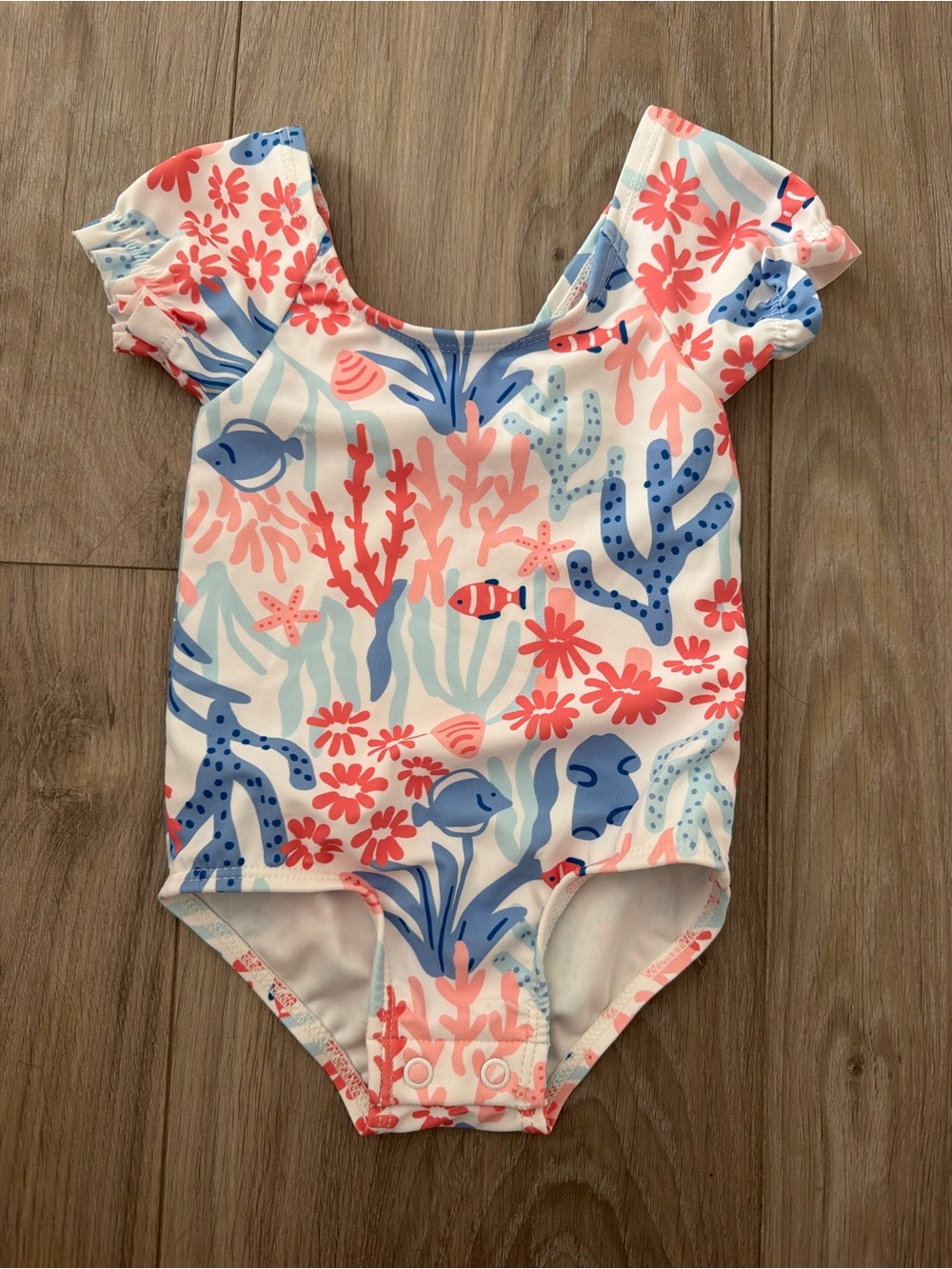 Girls' Coral & Blue Ocean Print One-Piece Swimsuit